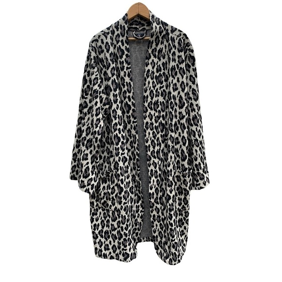 Scott x Scott Leopard Print Duster Long Line Cardigan Beige and Black w/Pockets - Picture 2 of 10
